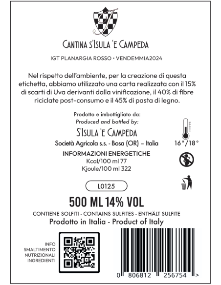 Liberu Rosso Annata 2024 50cl - Cantina S'Isula 'e Campeda